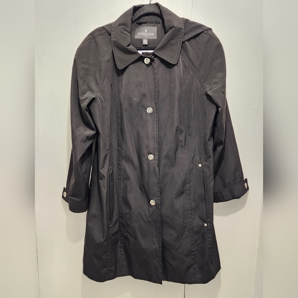 London Fog Black Rain Resist Coat‎ Hooded Women's Size Large - Picture 7 of 10